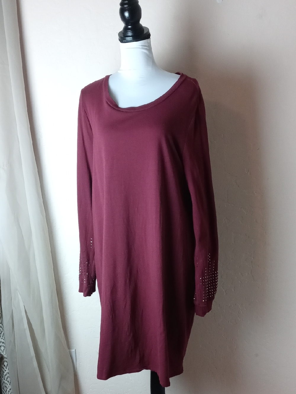 torrid Burgundy Long Sleeve Stud-Accent Shift Dress